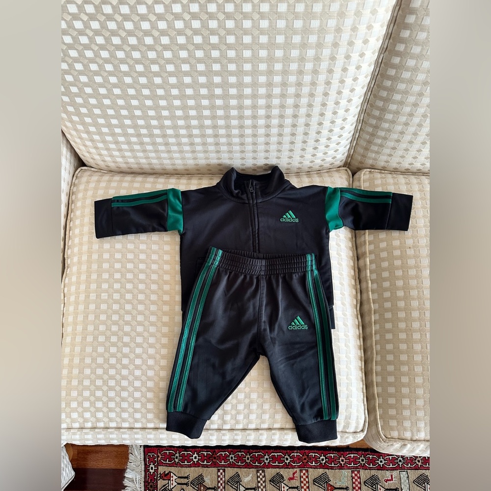 Adidas Black and Green Baby Tracksuit Size 3M